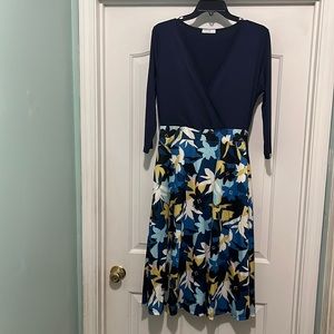 JECEIKA Women Wrap Deep V Neck Empire Waist 3/4 Sleeve Dress, Sz: L, NEW